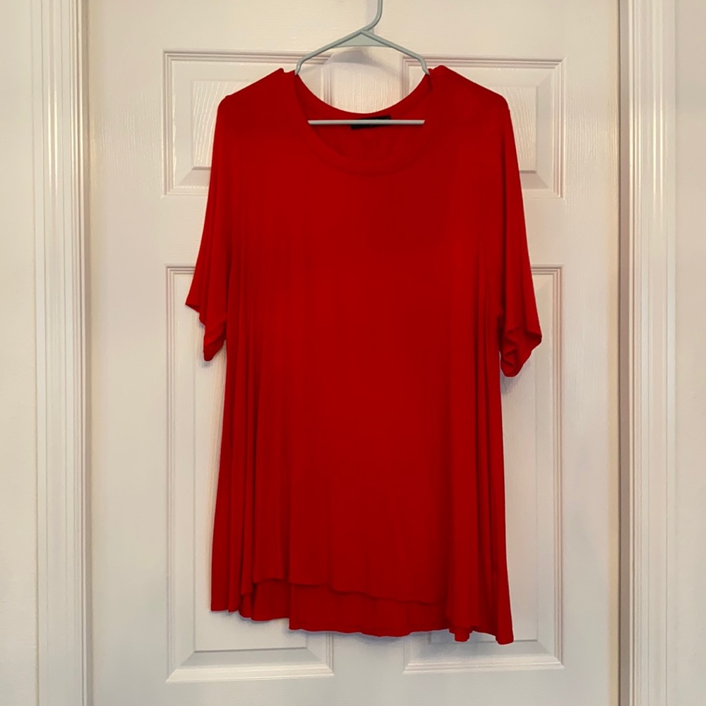 Red Short Sleeve Shirt with Button Back Detail